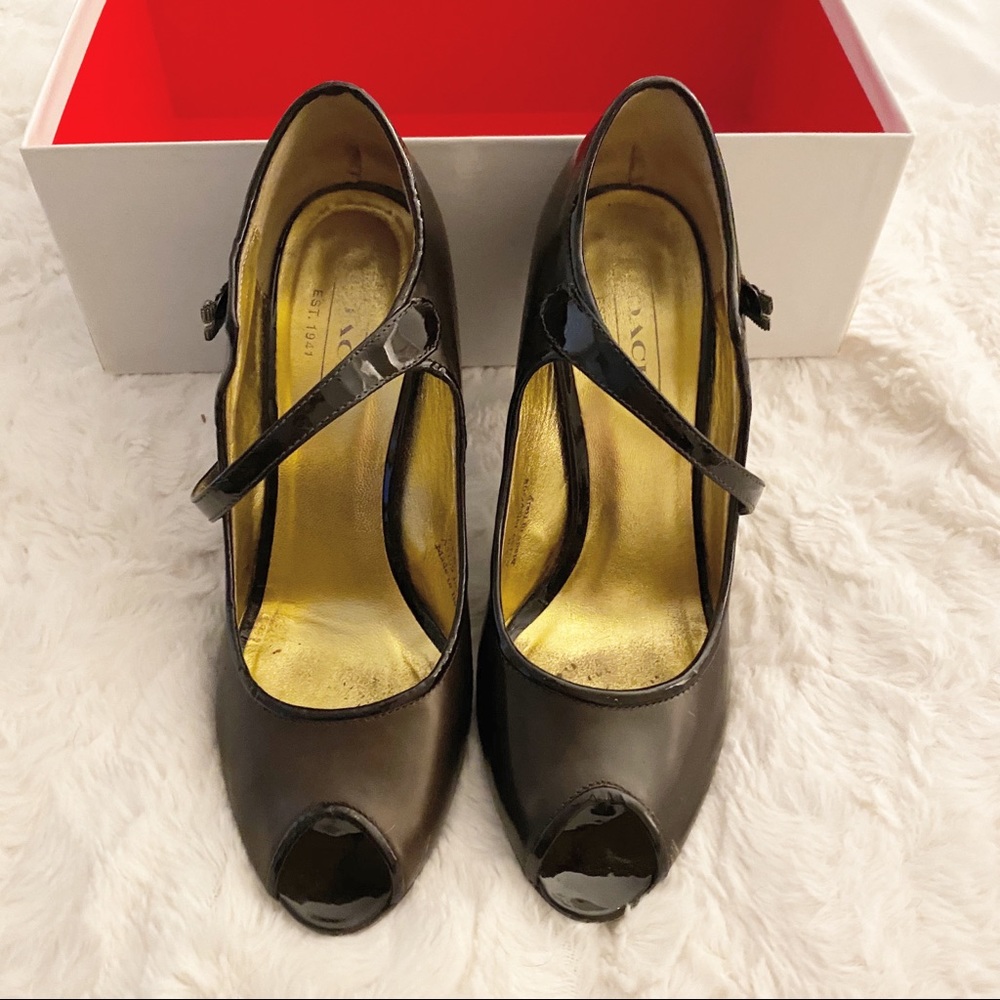 Brown Coach Peeptoe & Snap Heels